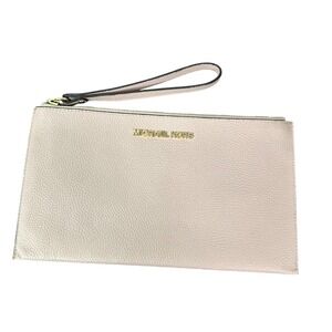 Michael Kors Jet Set Large Leather Clutch Wristlet Pink With Gold Accents